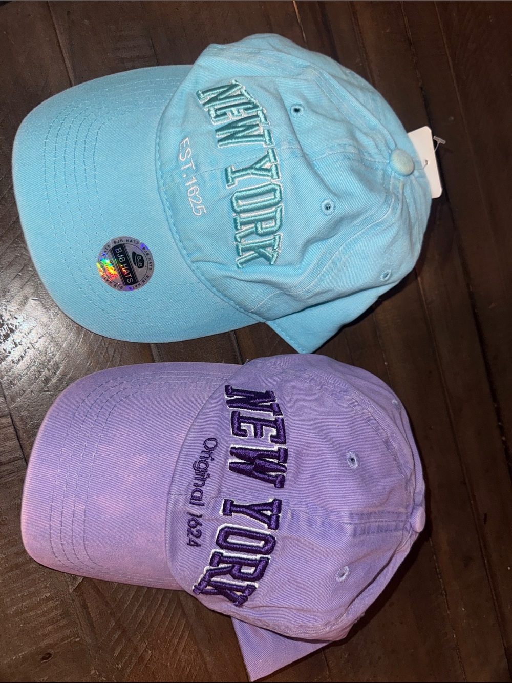New York Embroidered Baseball Caps - Light Blue & Lavender